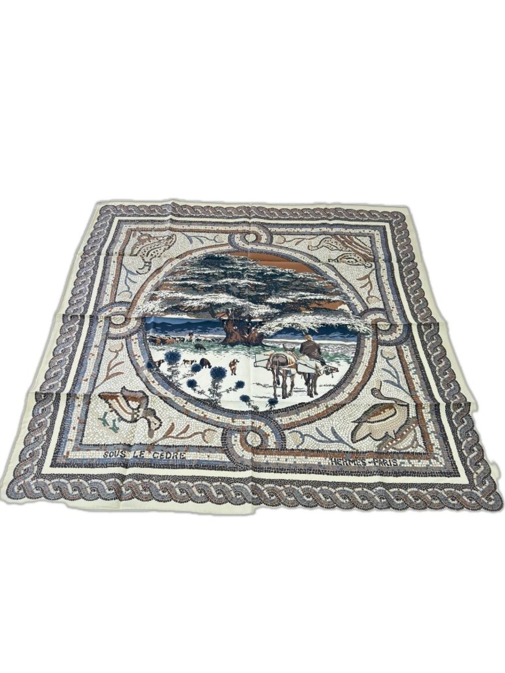 Hermes Scarf Under the Hirayama Cedar Silk 100% Brown